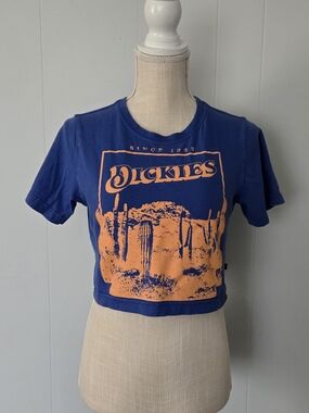 Dickies Blue Cropped Graphic Tee with Orange Desert Print
